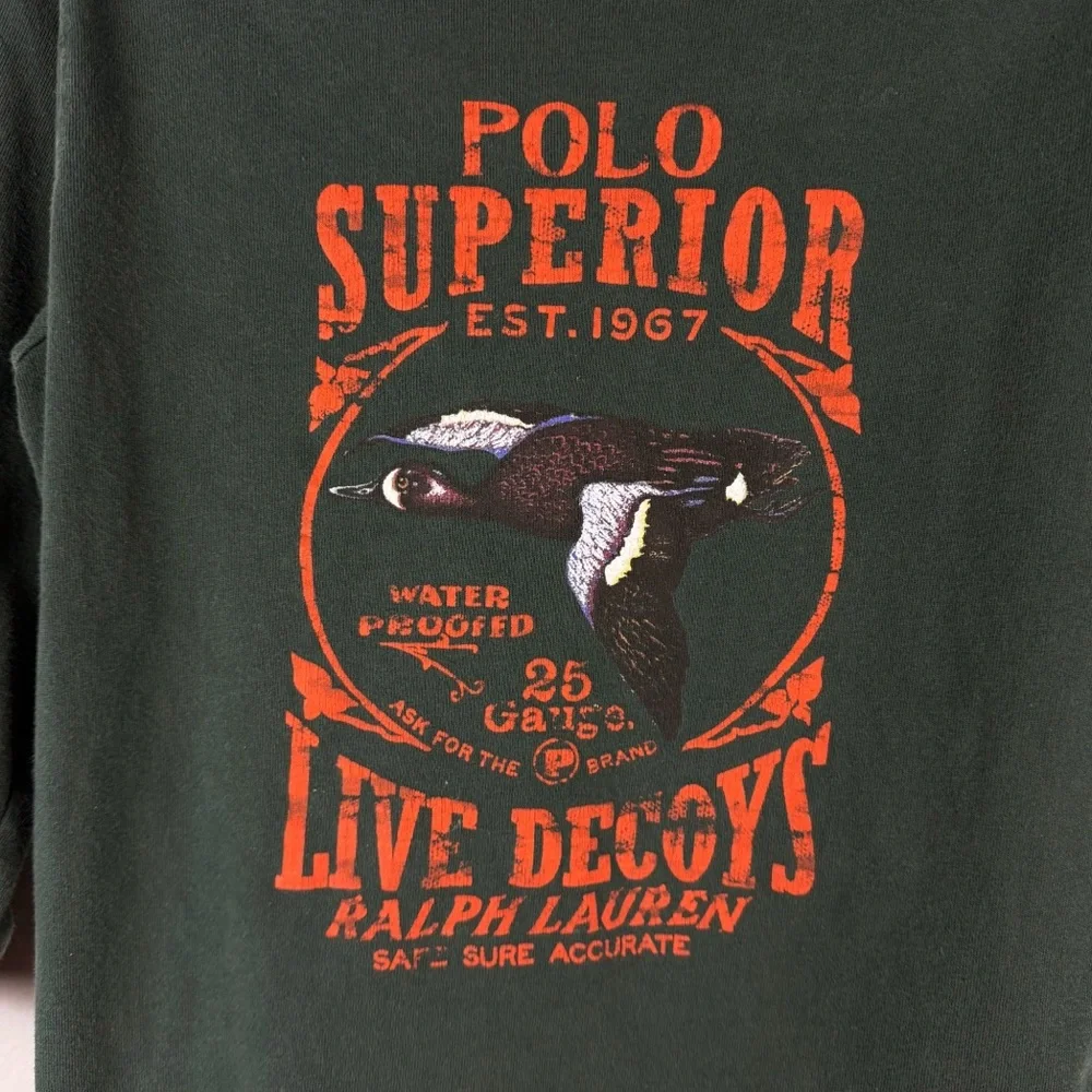 Polo Ralph Lauren Long Sleeve Shirt Green Live Decoy Duck Hunting Size 4